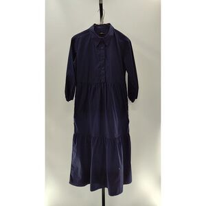 Classic Navy Button-Front Tiered Midi Dress
